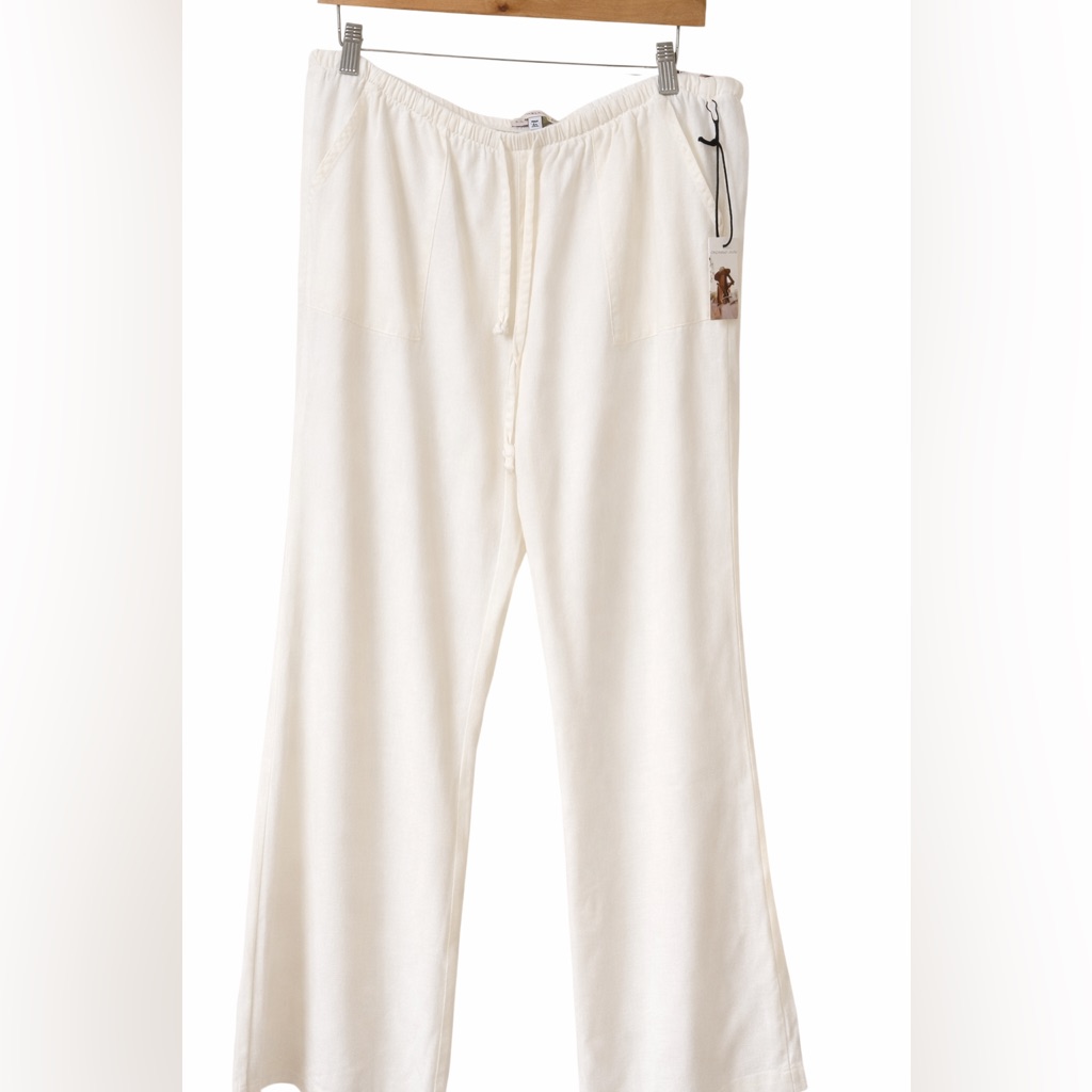 Sincerely Jules Linen Blend Pants Ivory Wide Leg Low Rise Flare Xl Drawstring